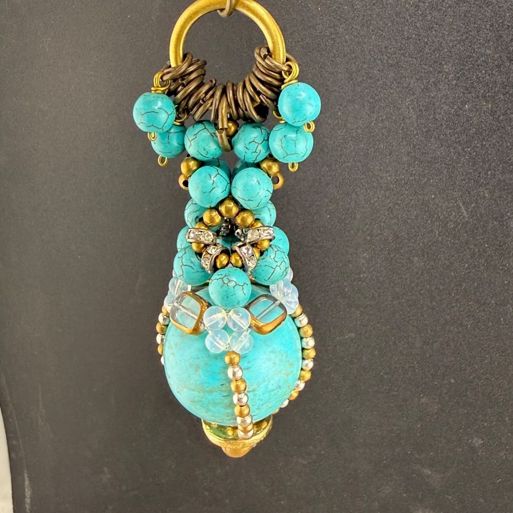 Pam Hiran‎ Necklace Gold Tone Long Blue Beaded 36"